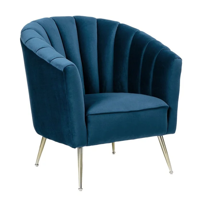 Manhattan Comfort Rosemont Velvet Accent Chair – Blue & Gold|Fauteuil dappoint Rosemont de ManhattanComfort en velours – bleu et dor