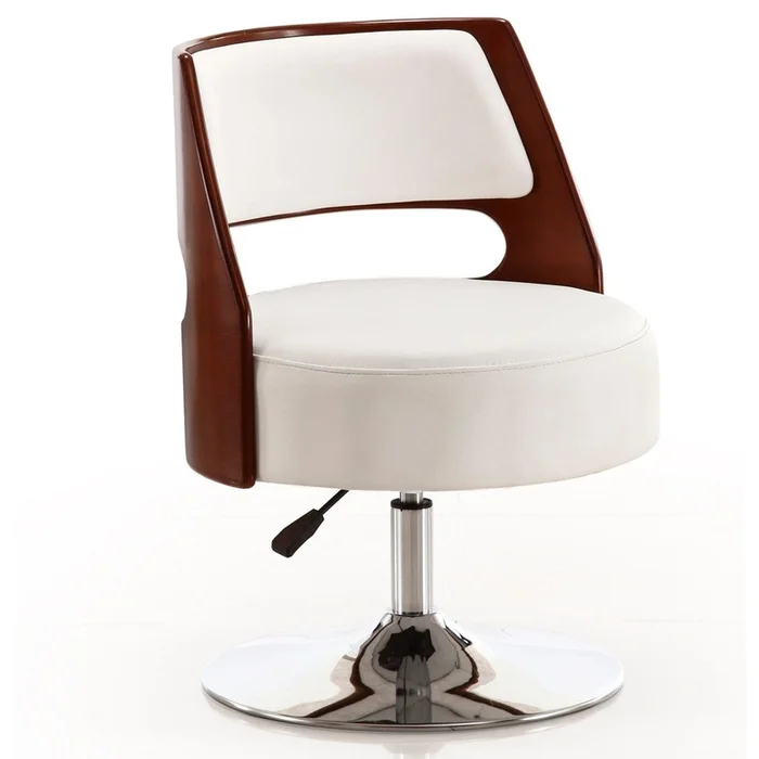 Manhattan Comfort Salon Polished Chrome Faux Leather Adjustable Height Swivel Accent Chair – White|Chaise dappoint pivotante Salon de ManhattanComfort hauteur rglable en chrome poli et en similicuir – blanche