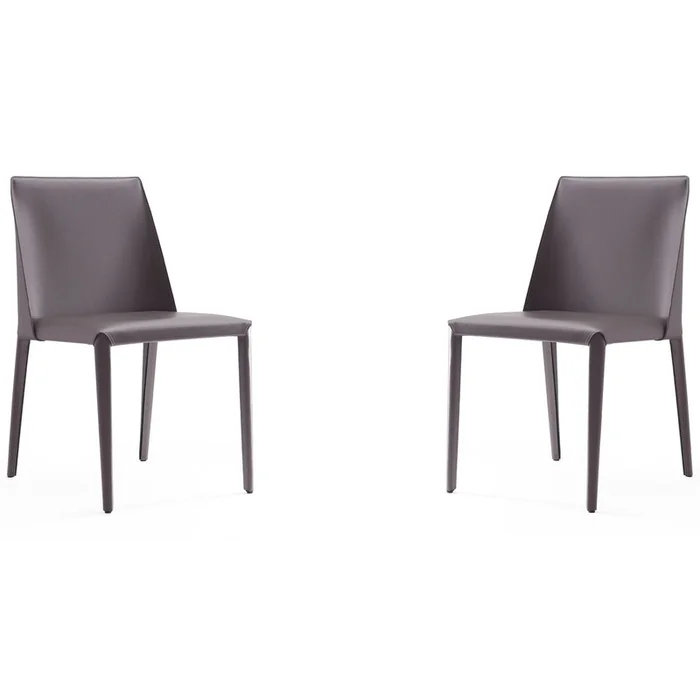 Manhattan Comfort Set of 2 Paris Saddle Leather Dining Chairs – Grey|Ensemble 2chaises de salle manger Paris de ManhattanComfort en cuir quipement – gris