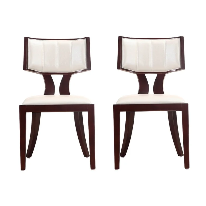 Manhattan Comfort Set of 2 Pulitzer Faux Leather Dining Chairs – Pearl White & Walnut|Ensemble 2chaises de salle manger Pulitzer de ManhattanComfort en similicuir – blanc perle et noyer