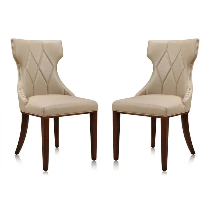 Manhattan Comfort Set of 2 Reine Faux Leather Dining Chairs – Cream & Walnut|Ensemble 2chaises de salle manger Reine de ManhattanComfort en similicuir – crme et noyer