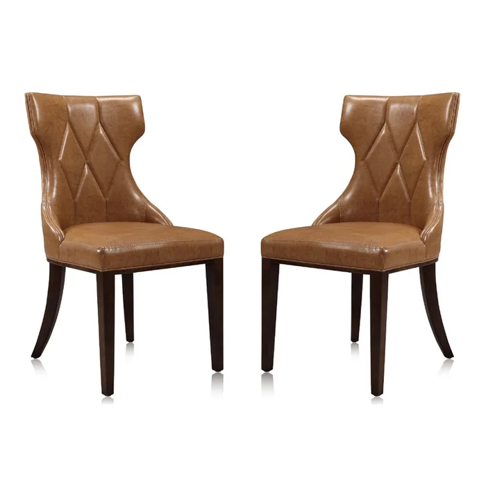 Manhattan Comfort Set of 2 Reine Faux Leather Dining Chairs – Saddle & Walnut|Ensemble 2chaises de salle manger Reine de ManhattanComfort en similicuir – brun clair et noyer
