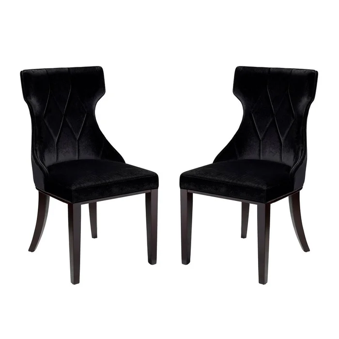 Manhattan Comfort Set of 2 Reine Velvet Dining Chairs – Black & Walnut|Ensemble 2chaises de salle manger Reine de ManhattanComfort en velours – noir et noyer