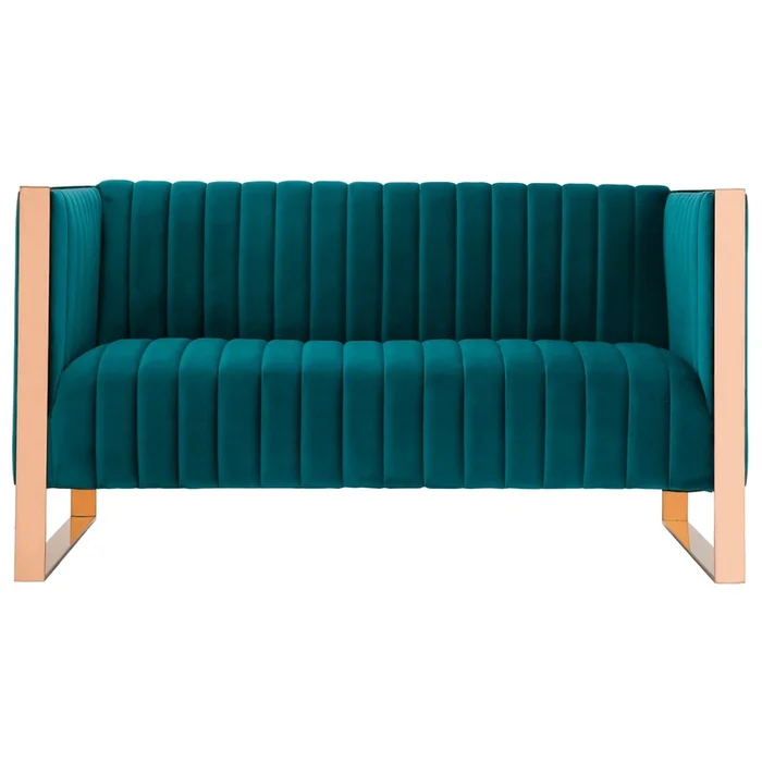 Manhattan Comfort Trillium 57.48 Velvet Loveseat – Aqua Blue & Gold|Causeuse Trillium de ManhattanComfort de 57,48po en velours – bleu turquoise et dore