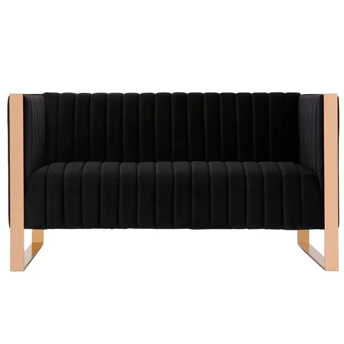 Manhattan Comfort Trillium 57.48 Velvet Loveseat – Black & Gold|Causeuse Trillium de ManhattanComfort de 57,48po en velours – noire et dore