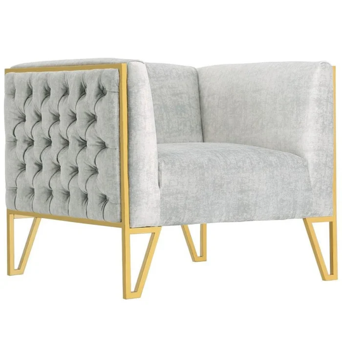 Manhattan Comfort Vector Velvet Accent Chair – Grey & Gold|Fauteuil dappoint Vector de ManhattanComfort en velours – gris et dor