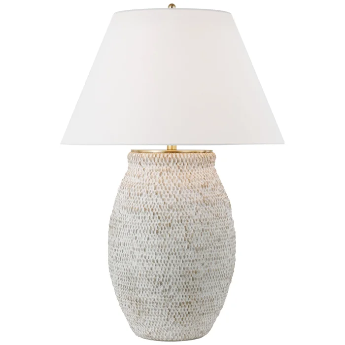 Marie Flanigan Avedon Large Table Lamp in Plaster White Rattan with Linen Shade W23″ x H33″