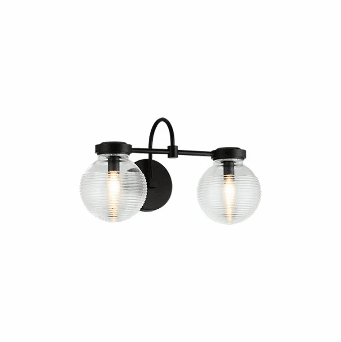 Matteo W84002MBCL Ridge Contemporary Matte Black 2-Light Bath Wall Sconce