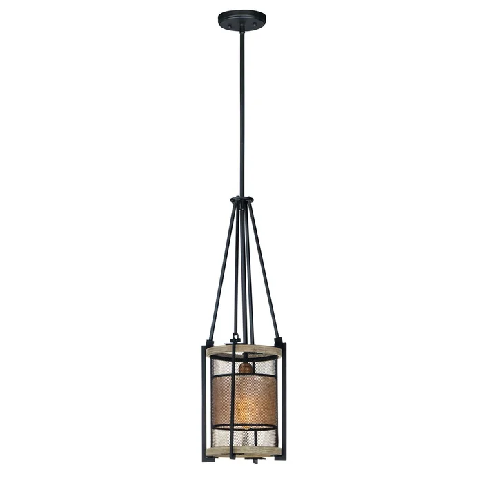 Maxim Boundry 1-LT Pendant – Black / Barn Wood / Antique Brass – 27563BKBWAB