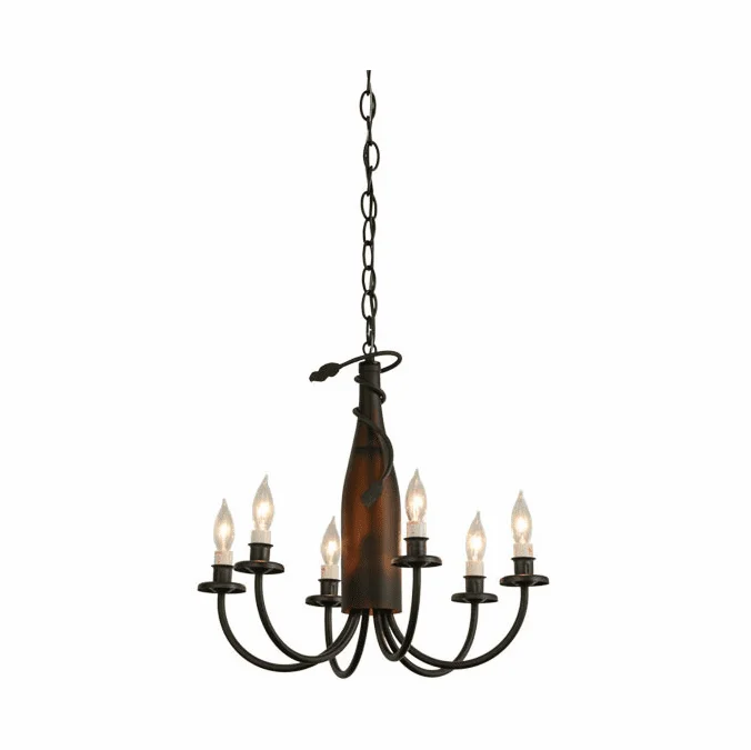 Meyda Custom 121456 Tuscan Vineyard Frosted Amber Black / Amber Bottle Mini Ceiling Chandelier