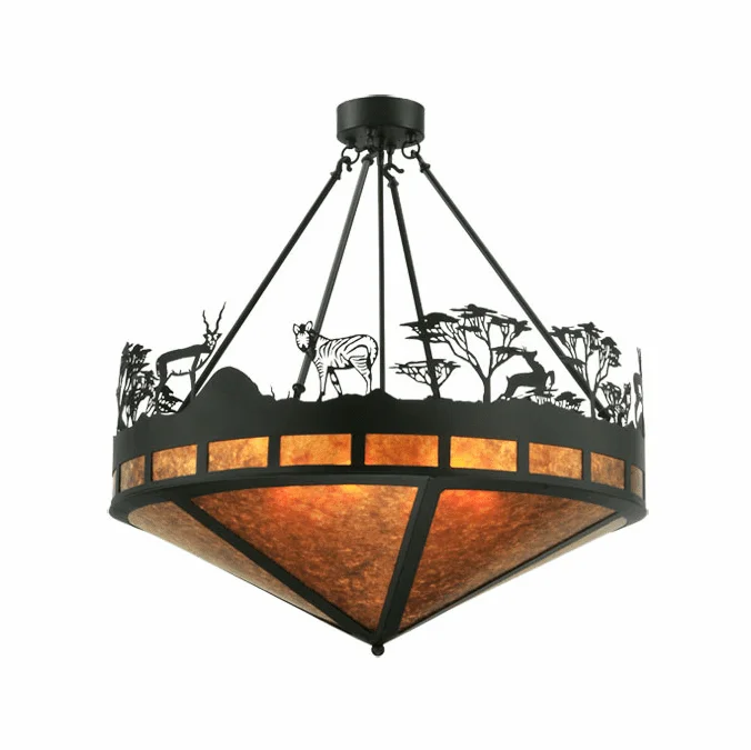 Meyda Custom 130870 Serengeti Semi Flush Mount 36 Inch Tall Rustic Ceiling Light Fixture