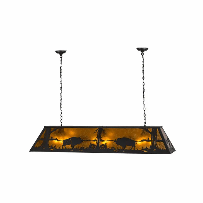 Meyda Custom 156358 Buffalo at Lake Wrought Iron / Amber Mica Kitchen Island Light