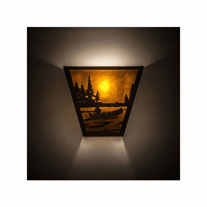 Meyda Custom 161611 Canoe At Lake Rustic Antique Copper / Amber Mica Wall Sconce Light