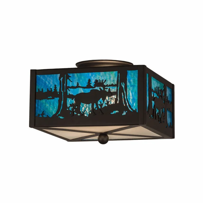 Meyda Custom 163101 Moose at Lake Oil Rubbed Bronze Clear Frosted Pendant Lamp