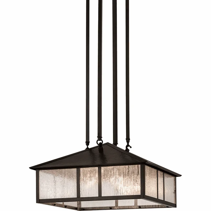 Meyda Custom 173208 Double Bar Mission Clear Seedy / Craftsman Brown Ceiling Pendant Light