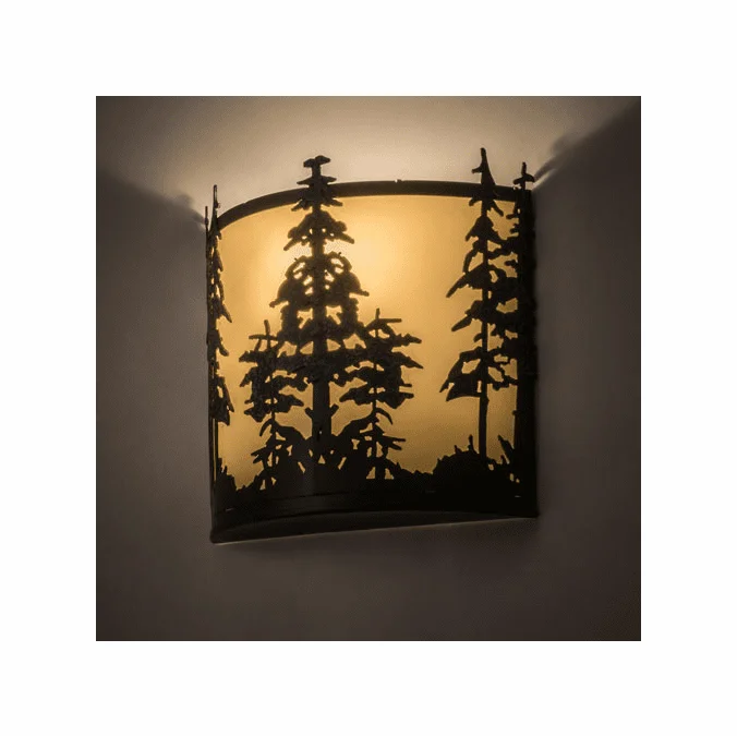 Meyda Custom 173383 Tall Pines Country Timeless Bronze / Green Trees Ivory Acrylic Wall Mounted Lamp