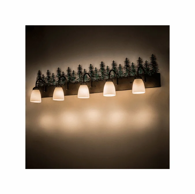 Meyda Custom 178529 Tall Pines Rustic Timeless Bronze / Green Trees 5-Light Bathroom Lighting Sconce