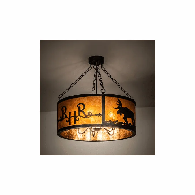 Meyda Custom 213958 Ridin Hy Personalized Antique Copper / Burnished Drum Hanging Pendant Lighting