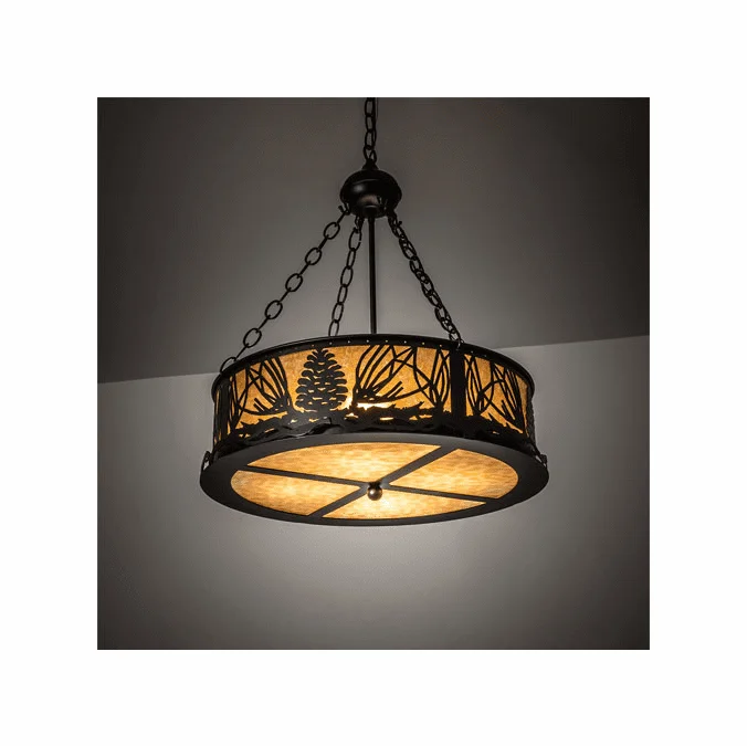 Meyda Custom 220141 Mountain Pine Mission Textured Black Drum Pendant Light Fixture