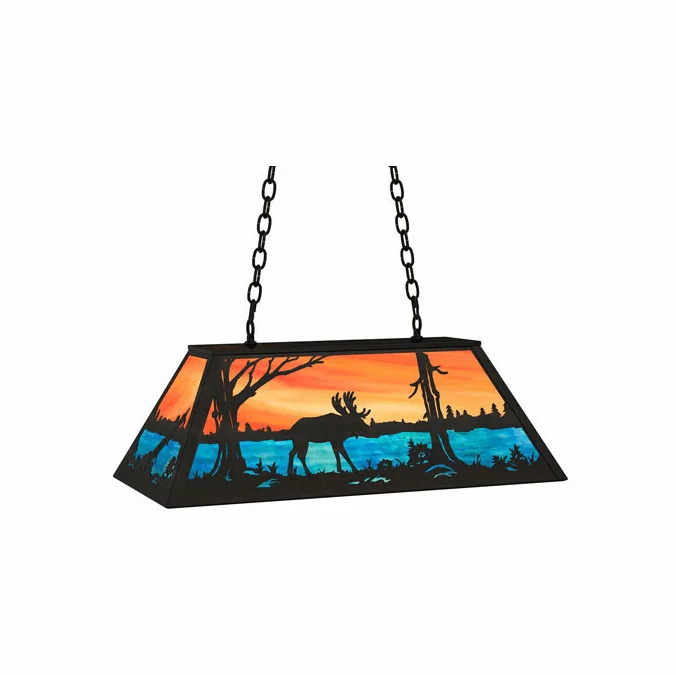 Meyda Custom 234273 Moose at Lake Country Blue, Black, And Coral Kitchen Island Light