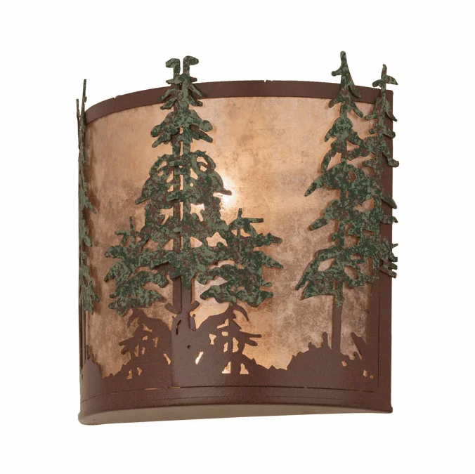 Meyda Custom 29327 Tall Pines Rust/Silver Mica/Green Trees Wall Light Sconce
