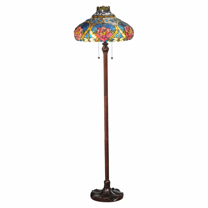 Meyda Lighting 138109 Dragonfly Rose Tiffany Art Glass 60 Inch Tall Floor Lamp
