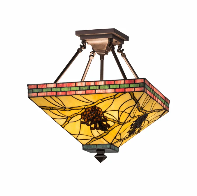 Meyda Lighting 165234 Burgundy Pinecone Mission Tiffany Beige Burgundy Ceiling Light