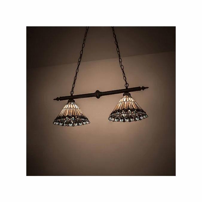 Meyda Lighting 195518 Tiffany Jeweled Peacock Tiffany Mahogany Bronze Kitchen Island Light Fixture