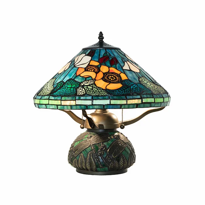 Meyda Lighting 270669 Tiffany Poppy Tiffany Antique / Mahogany Bronze Table Light
