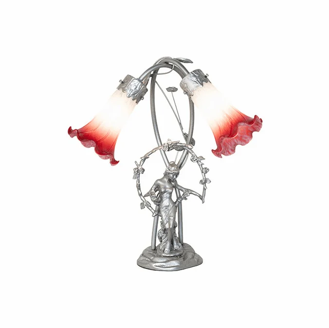 Meyda Lighting 279054 Pink/White Tiffany Pond Lily Light Sandstone Lighting Table Lamp