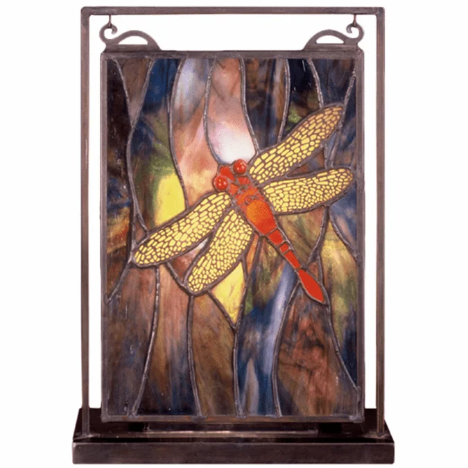 Meyda Lighting 56831 Dragonfly Tiffany Lighted Mini Tabletop Window