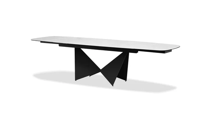 Mobital Aventador Double Extension Dining Table Silentium Polished Ceramic Top, Crosshatch Antique Brass DTA-AVEN-SILE-PCABR