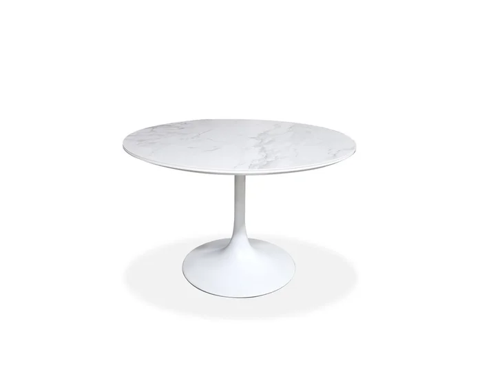 Mobital Baux Dining Table Carrara White Ceramic Top, White Powder Coated Steel Base DTA-BAUX-WHIT-PCWHI