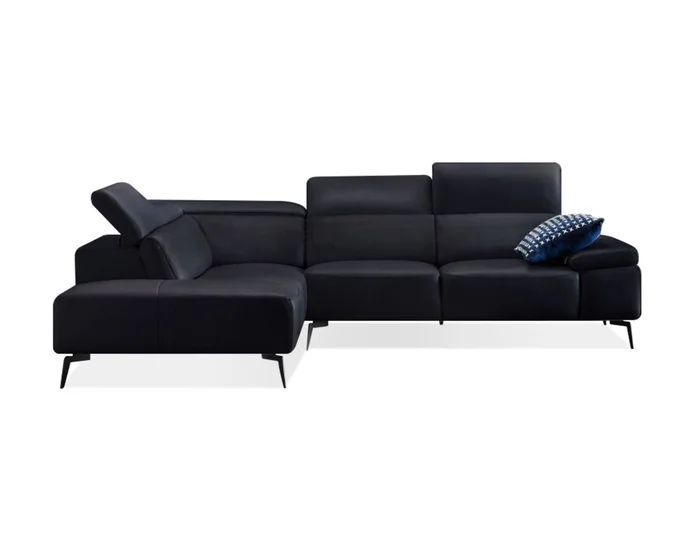 Mobital Camello LSF Chaise Sectional Black with Adjustable Headrest Mechanism/Black Powder Coated Legs LSF-CAME-BLAC-PCBL2