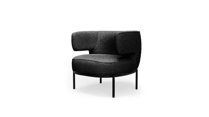Mobital Finn Lounge Chair Licorice Boucle Fabric Black Powder Coated Steel Base LCH-FINN-LIBO-PCBLA
