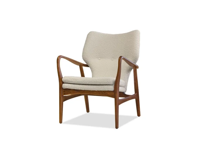 Mobital Ingrid Lounge Chair Cream Boucle Fabric Ash Frame In Walnut Finish LCH-INGR-CRBO-ASHWA