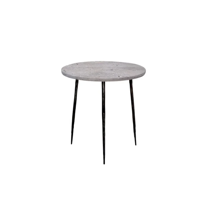 Mobital Kaii Medium End Table Grey Travertine Marble Hammered Edge/Black Iron Legs WEN-KAII-GRSS-MEDIU