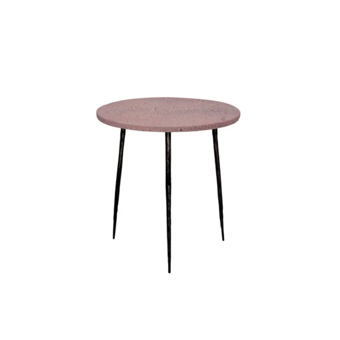 Mobital Kaii Medium End Table Rosso Travertine Marble Hammered Edge/Black Iron Legs WEN-KAII-RESS-MEDIU