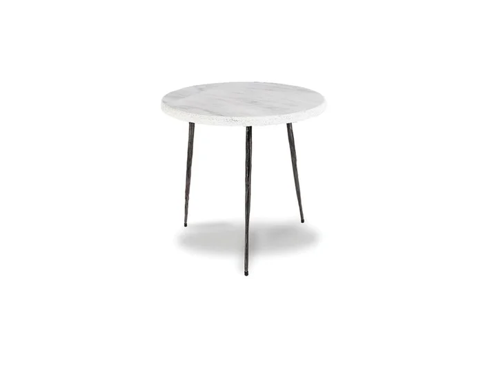 Mobital Kaii Medium End Table White Marble Hammered Edge/Black Iron Legs WEN-KAII-WHIT-MEDIU