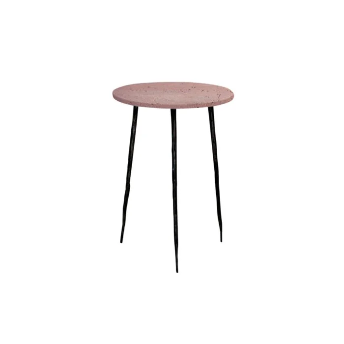 Mobital Kaii Tall End Table Rosso Travertine Marble Hammered Edge/Black Iron Legs WEN-KAII-RESS-TALL