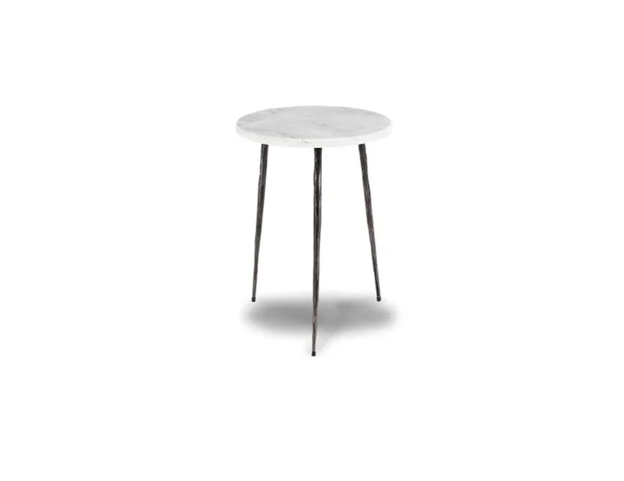 Mobital Kaii Tall End Table White Marble Hammered Edge/Black Iron Legs WEN-KAII-WHIT-TALL