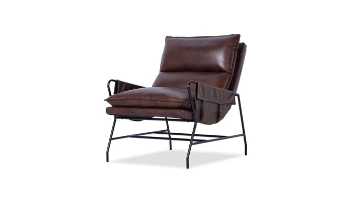 Mobital Meier Lounge Chair Mocha Brown Leather Black Powder Coated Legs LCH-MEIE-MOBR-PCBLA