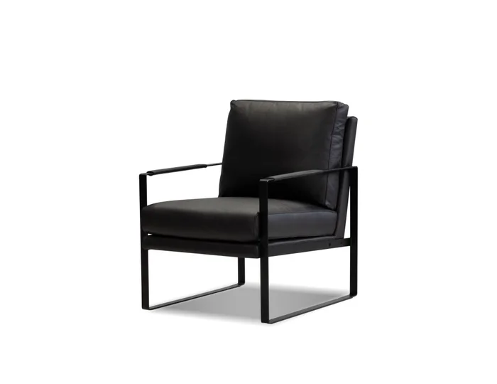 Mobital Mitchell Lounge Chair Black Leather Black Powder Coated Legs LAR-MITC-BLAC-PCBLA