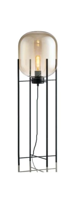 Mobital Montgolfier Floor Lamp Amber Glass Black Powder Coated Frame ALF-MONT-BLAC-AMBER