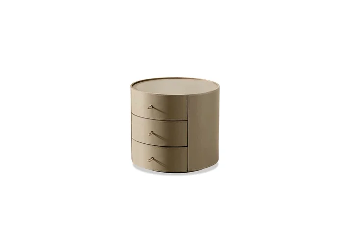 Mobital Neru Round Side Table 3-Drawer Sand Leather NIG-NERU-SAND-LEATH
