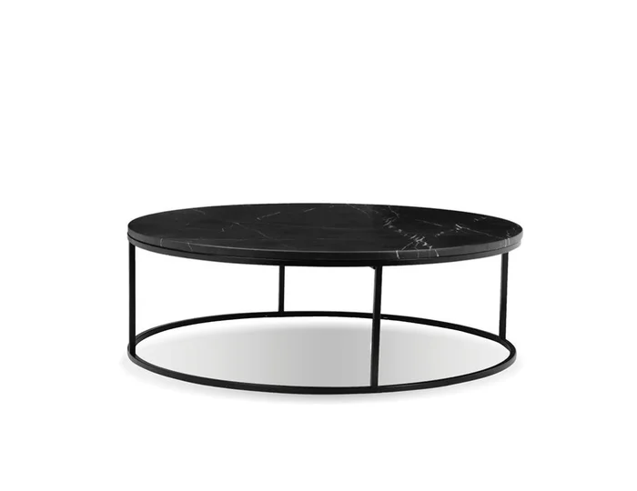 Mobital Onix Round Coffee Table Black Semi-Honed Marble Black Powder Coated Frame WCO-ONIX-BLAC-RO2PC