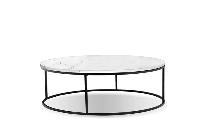Mobital Onix Round Coffee Table White Semi-Honed Marble Black Powder Coated Frame WCO-ONIX-WHBL-RO2PC