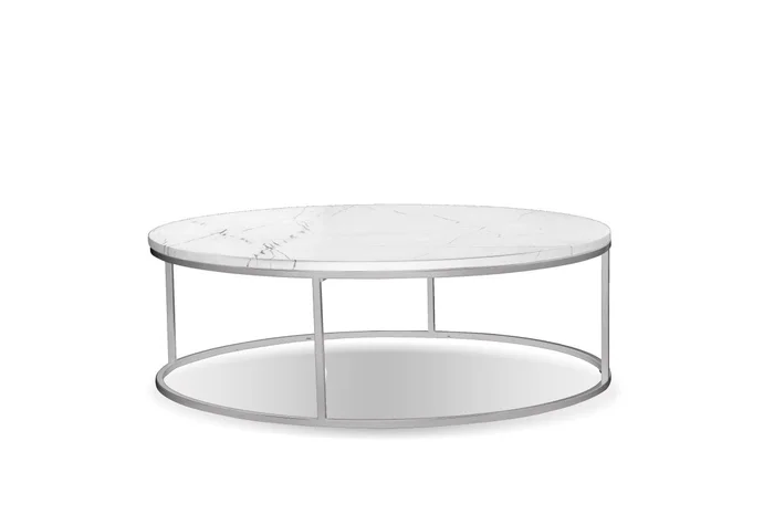 Mobital Onix Round Coffee Table White Semi-Honed Marble Brushed Stainless Steel Base WCO-ONIX-WHBS-RO2PC