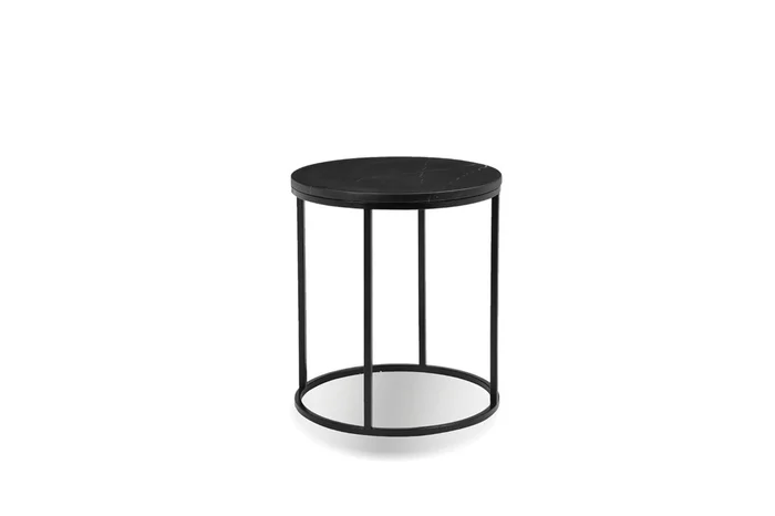 Mobital Onix Round End Table Black Semi-Honed Marble Black Powder Coated Frame WEN-ONIX-BLAC-RO2PC