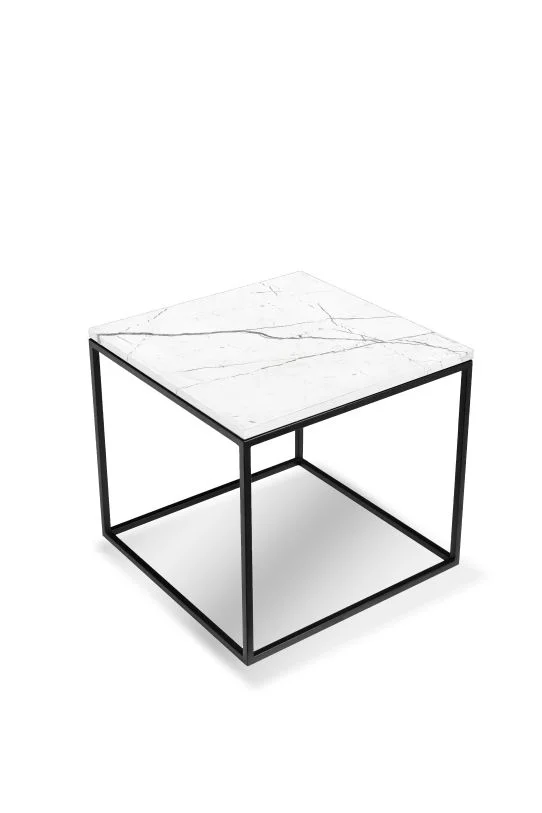 Mobital Onix Square End Table White Semi-Honed Marble Black Powder Coated Frame WEN-ONIX-WHBL-SQ2PC